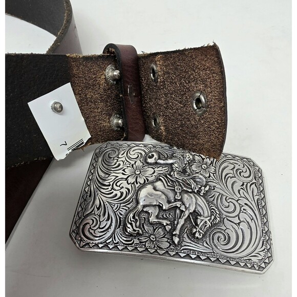 Nocona Western Brown Leather Belt Rodeo Cowboy Removeable Buckle 36” Waist - Picture 3 of 11
